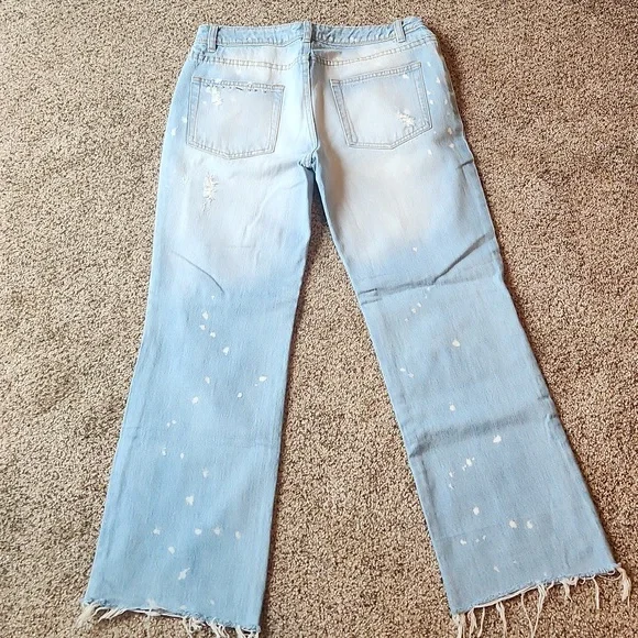 Free People | Distressed & Bedazzeled Light Blue Jeans - Picture 12 of 14
